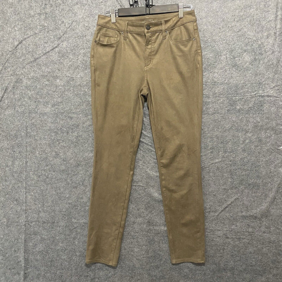 Chicos Faux Suede Jeggings Womens Sz 00 US 2 Brown Gold Shimmer Stretch Pockets - Picture 1 of 6